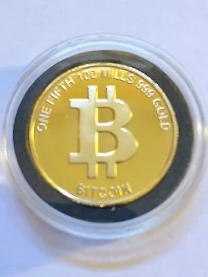 $10 • Buy One Fifth Bitcoin Finished In 999 Fine 24 Karat Gold  In Capsule (b)