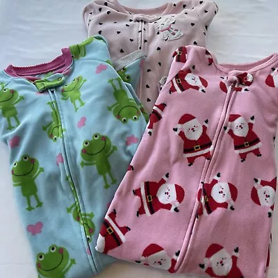 Bundle (3 Pc) Toddler Girl Size 24 Months Carter's Zip Up Footed Sleeper Pajamas • $17