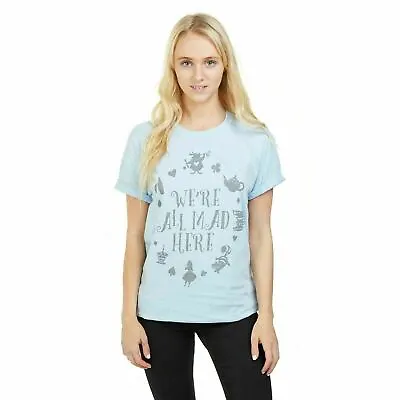 Official Disney Ladies Alice In Wonderland Mad Here T-Shirt Blue S - XL • £10.49