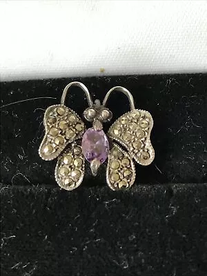 £3.99 • Buy Lovely Sterling Silver Marcasite And Amethyst Brooch 
