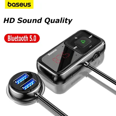 Baseus FM Transmitter Wireless Bluetooth 5.0 USB Car Charger Handsfree Adapter • $18.39