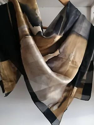 £32.50 • Buy Art Of Scarf Italian Quality Polyester Watercolor Mountains Gold Grey Shiny 