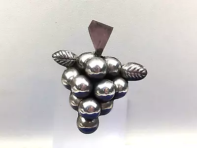 Vintage Sterling Pin 925 Silver Mexico Large Grape C Clasp Brooch • $24