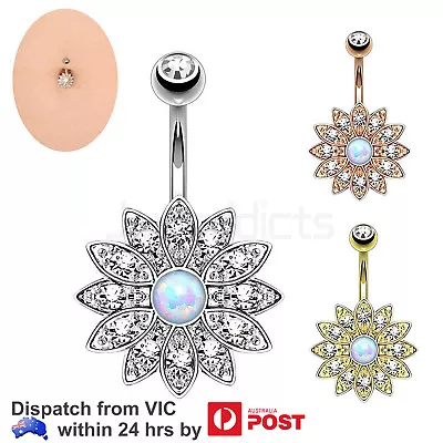 Belly Bar Navel Button Piercing Opal Zirconia Gems Surgical Steel Body Jewellery • $7.99