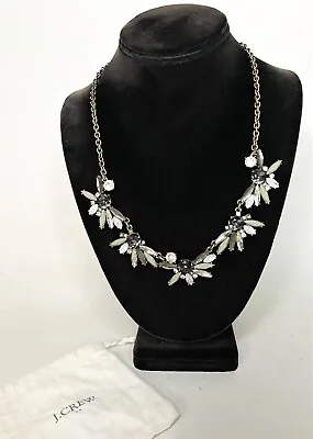 Vintage J.CREW  Flower COLLAR Signed Necklace Gold Tone With Rhinestones   • $22.34