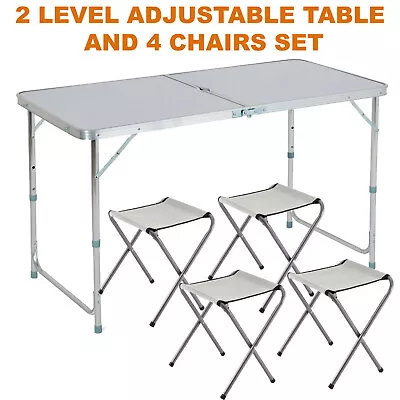 £38.95 • Buy 4ft Folding Camping Table Aluminium Picnic Portable Party Bbq Outdoor & 4 Stools