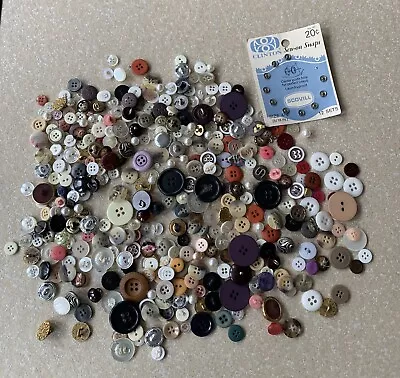 Vintage Lot Of Buttons All Sizes  Sewing Notions Assorted Scovill Sew On Snaps • $16