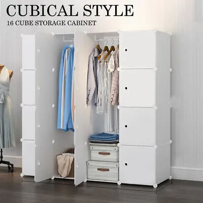 $70.99 • Buy Cube Storage Cabinet 16XL Cubes DIY Shelves Cupboard Wardrobe Shoe Shelf White