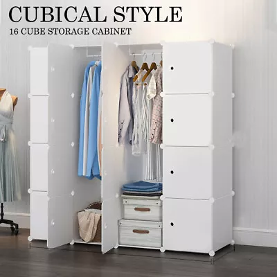 Cube Storage Cabinet 16XL Cubes DIY Shelves Cupboard Wardrobe Shoe Shelf White • $70.99