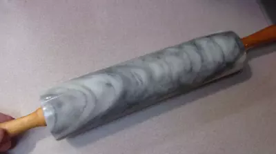 Vintage Marble White Gray Swirl Rolling Pin With Wood Handles 9.75 In • $28.95