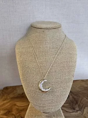 18” Gold Tone Delicate Chain Necklace Rhinestone Moon Pendant • $14