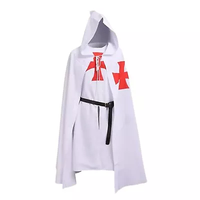 Knights Templar Costume Cloak Tunic Belt LARP Cosplay Halloween Fancy Dress L-XL • £35