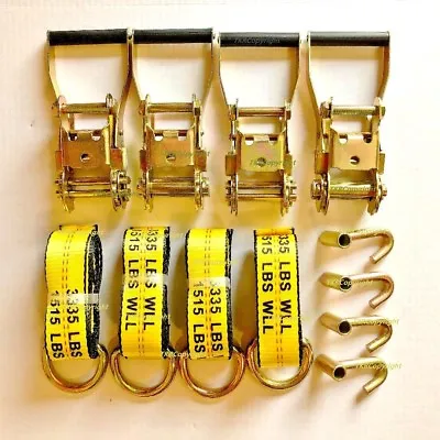 12pcs (4-set) Lasso Wheel Lift Straps Ratchet J Finger Hook Tow Towing Tie Down • $50.96