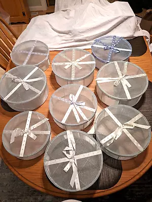 Set Of 9 New Sheer Mesh Round Collapsible Storage Hat Boxes With Polka Dot Bow • $95.04