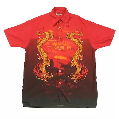 Vintage C&A Dragon Shirt | Medium | Button Pattern Y2k Chinese Party Graphic • £12.59