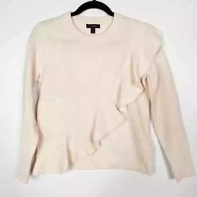 J Crew Womens XSmall Light Pink Ruffle Crewneck Sweater Boiled Merino Wool XS • $35