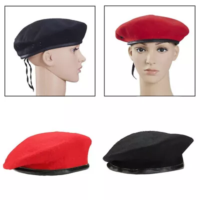 Unisex Military Army Soldier Hat Wool Beret Men Women Uniform Adjustable Cap • $8.89