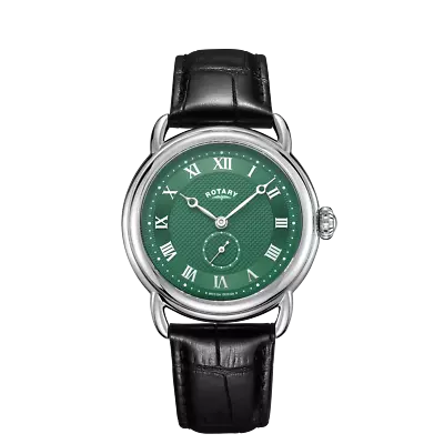 Rotary Mens Watch With Black Leather Strap And Green Dial GS02424/24 • £109.99