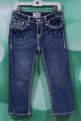 LA Idol Jeans Girls Size 12 Gems And Decorative Stitching Low Rise Blue Capri's • $17.95