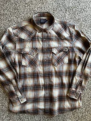 Pendleton Pearl Snap Flannel Mens XL Plaid Long Sleeve 100% Cotton • $29.99