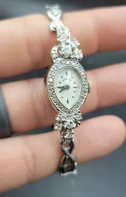 Stunning Vintage Ladies 14K White Gold & Diamond Hamilton Watch Diamonds  • $1725