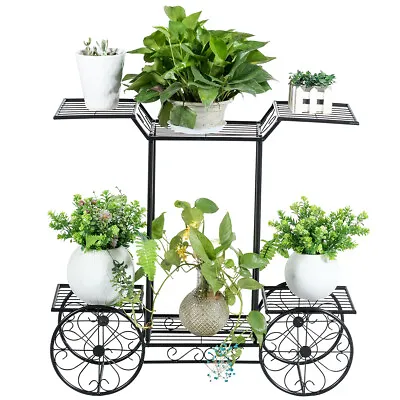 6-Tier Garden Cart Stand Elegant Flower Rack Display Pot Plant Holder Decor • $44.99