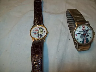 Two Vintage Democratic Party Oriented Wristwatches Bill Clinton 1992 And Donkey • $35