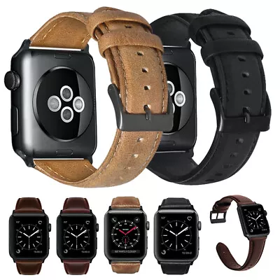 $10.02 • Buy For Apple Watch Series 5 4 3 Retro Genuine Leather Band Men Strap 40mm 42mm 44mm