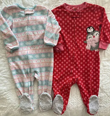 Lot Of 2 - Footed Fleece Pajama Sleeper 12 Months Just One You By Carter's • $13.99
