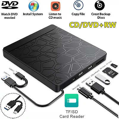 £15.99 • Buy USB External DVD RW Drive CD DVD Rewriter Burner Reader For Laptop PC Windows 10