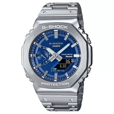 G-Shock Full Metal Silver Vibrant Blue Bluetooth Solar Watch GMB-2100AD-2A • $1149