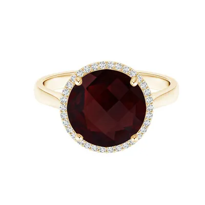 Round Garnet Natural Birthstone Solitaire Ring 925 Sterling Yellow Plated • $39.64