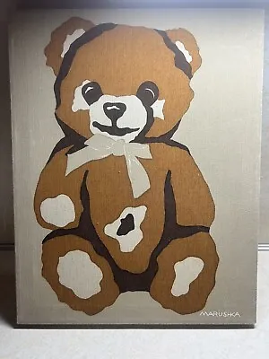 Teddy Bear With Bow Marushka  Screen Print. Vintage  Decor Mid Century • $20.99