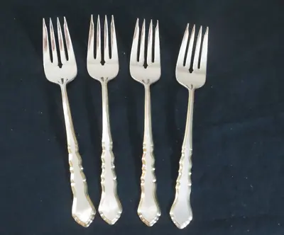 1847 Rogers Bros CENTENNIAL International 4 Salad Forks Silverplate Gold Trim • $12.99