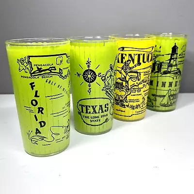 Hazel Atlas State Souvenir Glasses Map Florida Texas Kentucky Minnesota Set 4 • $23.95