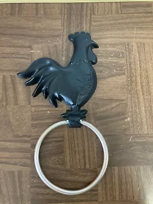 Vintage Black Rooster Ring Towel Holder ~ Metal • $14.99