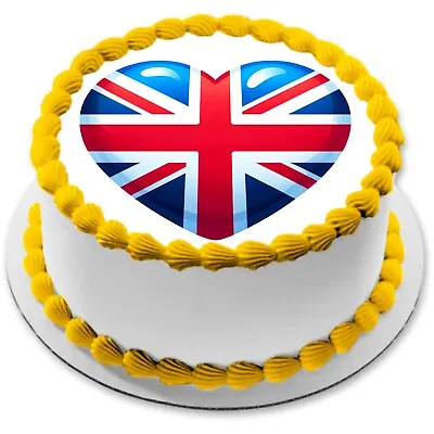 Union Jack Cake Topper Party Decoration Edible Birthday Cupcake Heart Flag UK GB • £5.49