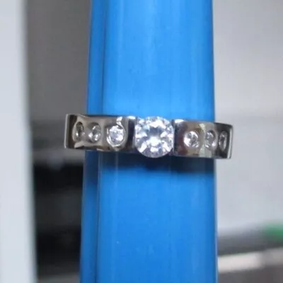 Diamonique Ring From QVC 7 Simulated Diamonds Silver Band Great Condition • £15