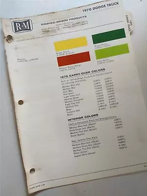 1970 DODGE TRUCKS Vtg. RM RINSHED-MASON Automotive Paint Chip Color Chart • $14.99