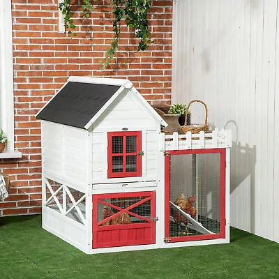 PawHut Chicken Coop With Storage Compartment Nesting Box Tray White • $239.99