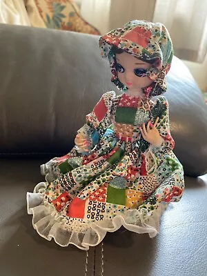 Vintage BIG EYES BRADLEY DOLL Made In Korea Patchwork Dress Musical • $20