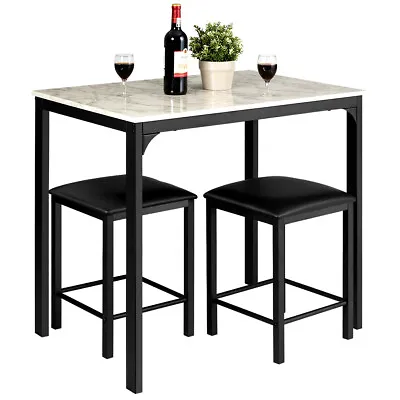 3 Piece Counter Height Dining Set Faux Marble Table And 2 Chairs Kitchen Bar New • $104.98