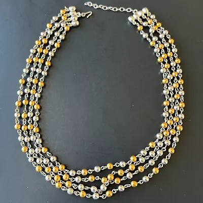 Signed MONET Vintage Multi Strand Gold Silver Tone Metal Beaded Necklace A947 • $0.99