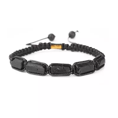 Handmade Natural Stone Black Tourmaline 5 Pc Adjustable Bracelet Men's Women's • $14.99