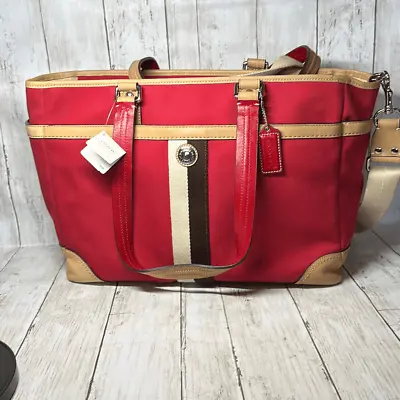 COACH Voyager Red Canvas Weekend Diaper Bag Crossbody Tote Purse NEW $398 • $295.06