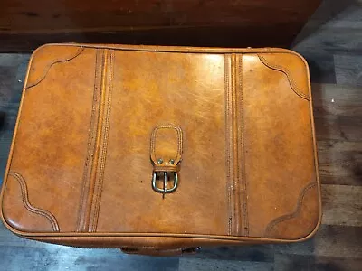 Vintage Hartmann Luggage Brass Fitting Buckle Brown Leather Rectangle Suitcase • $60