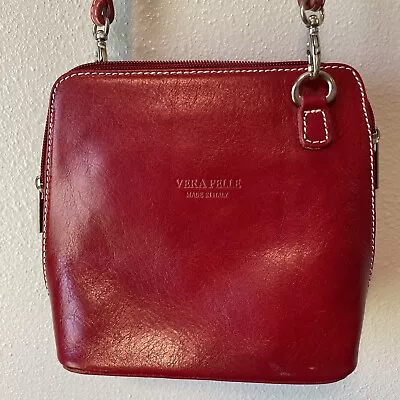 Vera Pelle Genuine Italian Leather Mini Crossbody Bag Red • $24.23