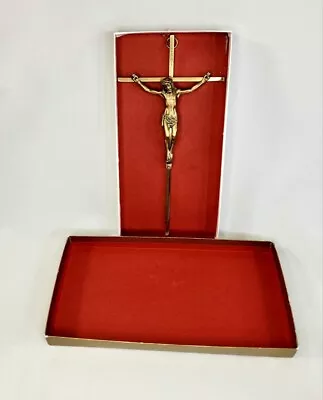 INRI 9.5  Metal Brass Colored Crucifix Cross Jesus Wall Hanging Decoration W/Box • $17.50