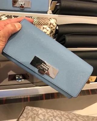 New Michael Kors Women's Callie Sky Saffiano Leather Carryall Wallet • $89