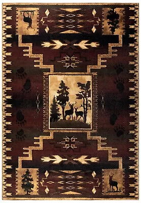 Machine Washable Deer Animal Print Cabin Rustic Theme Area Rug Brown Green Red • $39.95